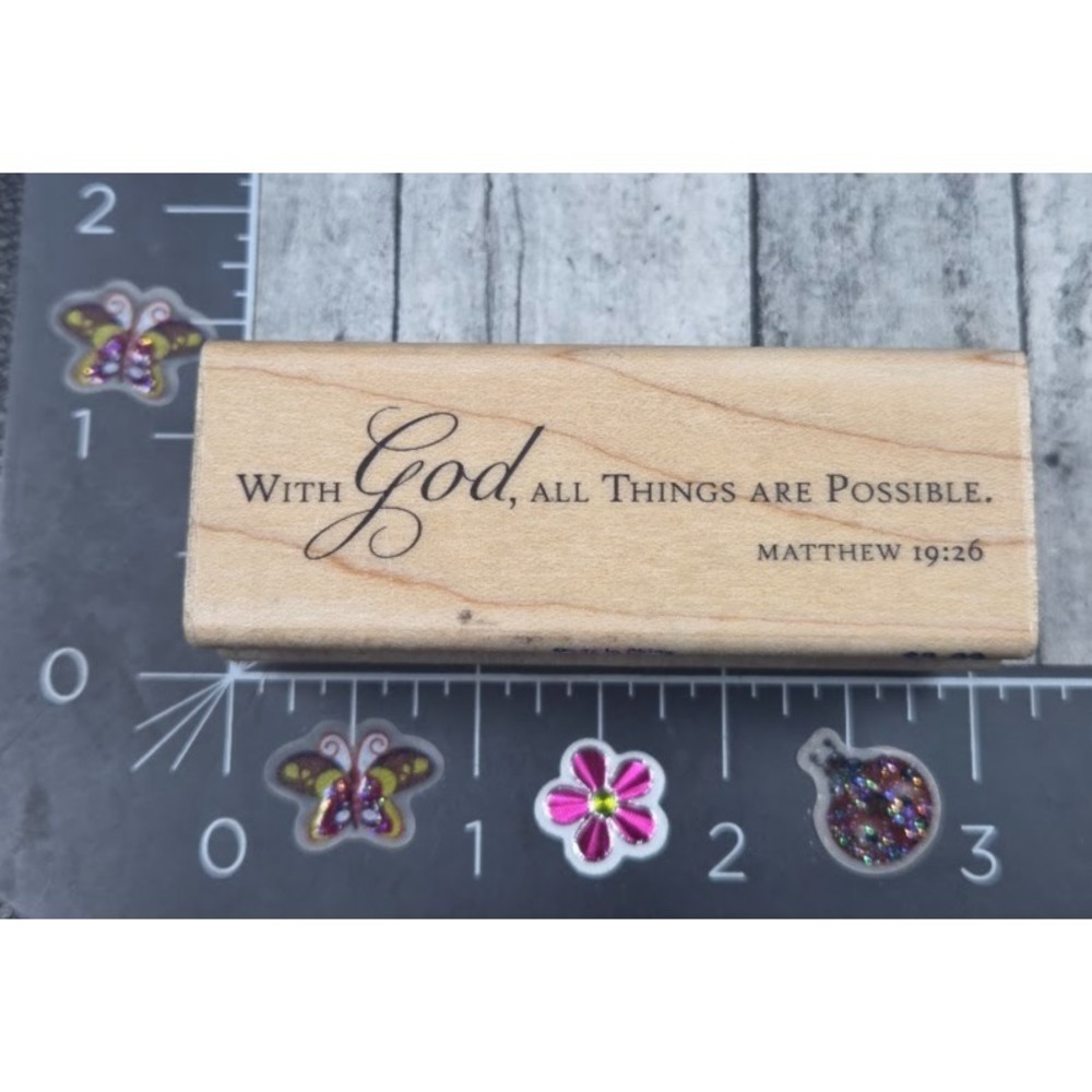 Stampabilities With God All Things Are Possible Matt 19 Rubber Stamp Wood #L19
